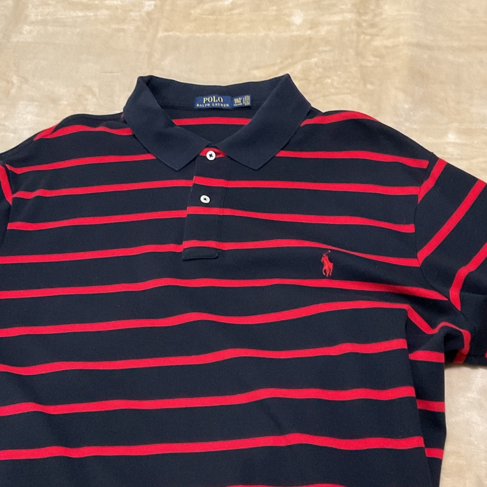 Polo by Ralph Lauren Navy and Red Striped Polo Shirt